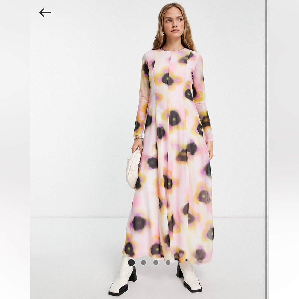Topshop blurred floral mesh midi dress in multi